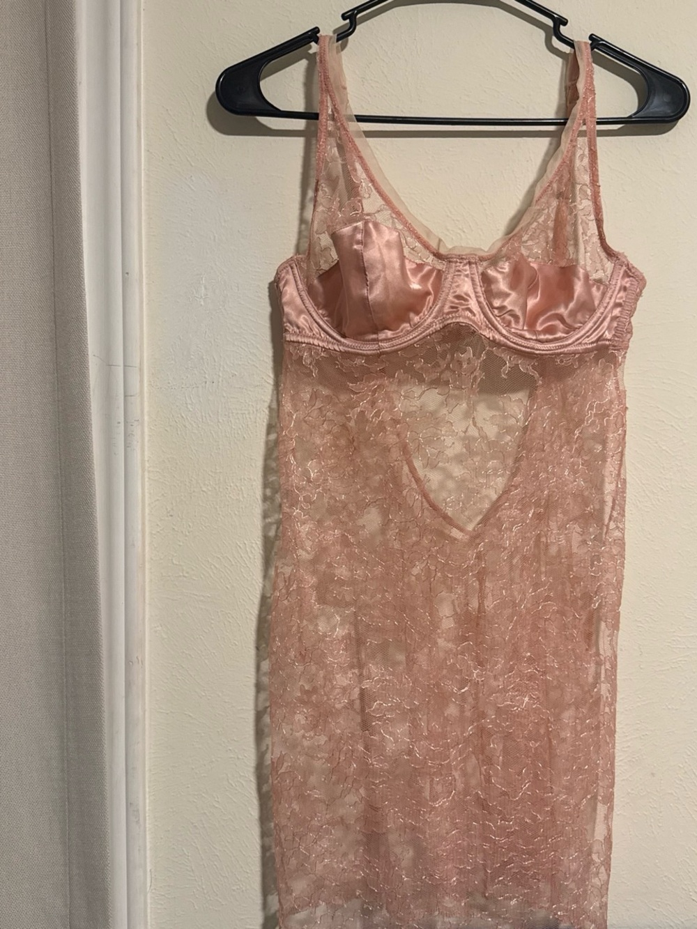 Sheer Lace Satin-Trim Slip Dress - Blush Pink VICTORIA SECRET